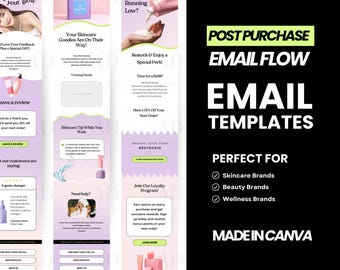 Email Marketing Template Canva, Ecommerce Post Purchase email flow, Beauty Email templates Canva automation email templates for Mailchimp