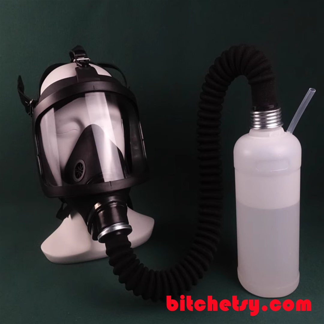 SM Breath Control Mask Latex Choking Hood With Breathing Bottle