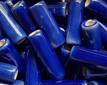 10 pcs/pc ceramic tubes dark blue lacquer (2) enamel 17 x 5 mm ceramic tube beads greek beads mykonos beads