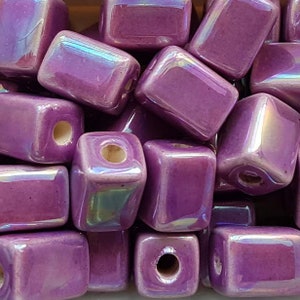 10 pcs/pc ceramic cube oblong purple OiW 10x8x8mm square ceramic beads greek beads mykonos beads