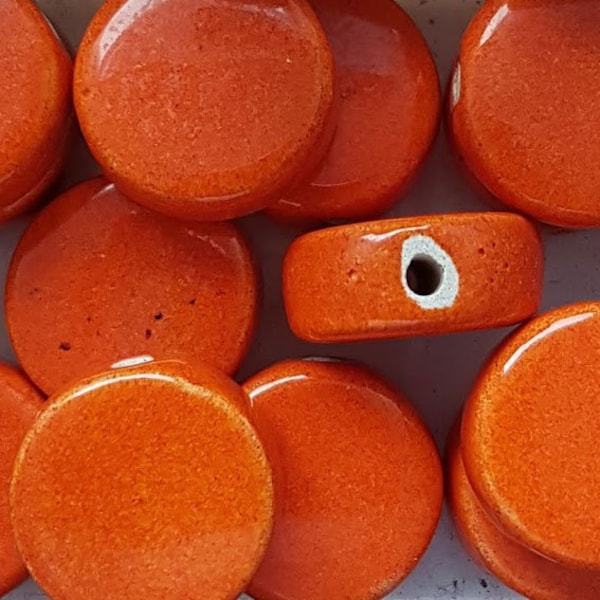 3 St/pc Keramikperle Disc Scheibe Linse 17mm orange lack (29)