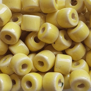 10 pcs/pc ceramic bead small roller pale yellow lacquer (30n) 6 x 8 mm ceramic drum beads greek beads mykonos beads