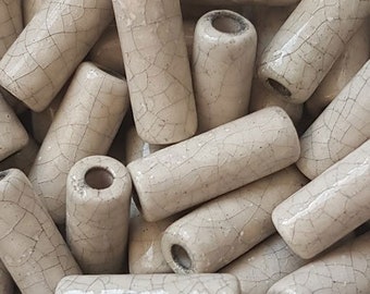 10 St/pc Keramik Röhrchen Tuben grau crackle lack (200) Emaille 17x5mm ceramic tube beads greek beads mykonos beads