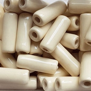 10 pcs/pc ceramic tube beads cream lacquer (34) Enamel 17 x 5 mm ceramic tube beads greek beads mykonos beads