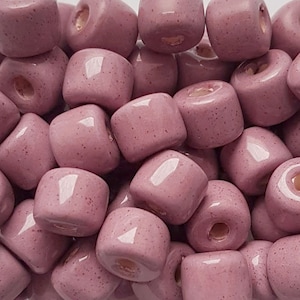 10 pcs/pc ceramic beads small roller mauve lacquer (23) 6 x 8 mm ceramic drum beads greek beads mykonos beads