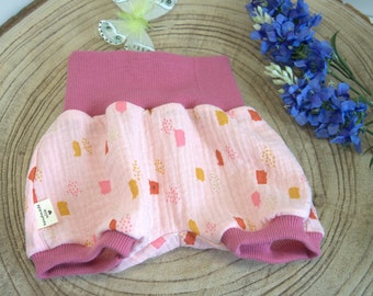 Pumphose kurz rosa Konfetti Muster aus Musselin Sommerhose, Shorts, Konfetti Muster Baby Mädchen verschiedenen Größen 56/62/92