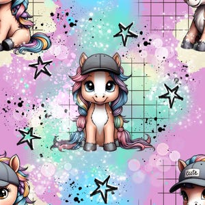French Terry Meterware Kinder - Cool Pony | Sweatstoff Meterware Tiermotiv | Bio Jersey Stoff Kinder Tiere | Babystoff | Kinderstoffe