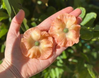 Handmade Peach Icelandic Poppy Earrings: Lightweight Floral Statement