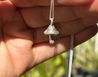 Handmade Sterling Silver Mushroom Pendant, Cottagecore Forest Jewelry (42cm Chain)