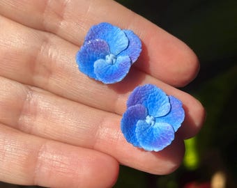 Handmade Blue Hydrangea Earrings, Realistic Floral Bridal Jewelry