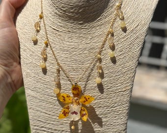 Handmade Preserved Purple Orchid Necklace: Real Phalaenopsis Flower Pendant
