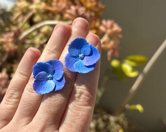 Handmade Blue Hydrangea Earrings, Realistic Floral Bridal Jewelry