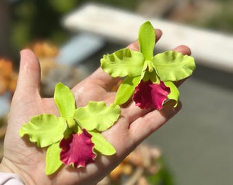 Handmade Polymer Clay Orchid Earrings • Statement Botanical Floral Jewelry