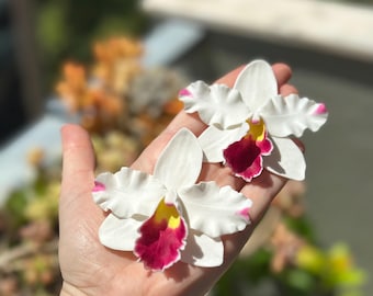 Handmade Polymer Clay Cattleya Orchid Earrings • Statement Floral Botanical Jewelry