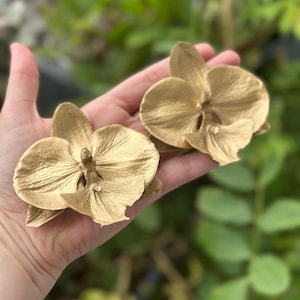 Gold Orchid Big Statement Earrings | Flower Earrings | Phalaenopsis big lip Earrings | Orchid Jewelry | Gift For Her Polymer Clay