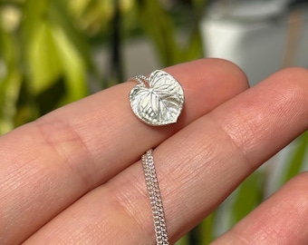 Handmade Fine Silver Anthurium Leaf Pendant Necklace, Botanical Jewelry (42cm Chain)