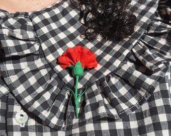 Red Carnation Flower Brooch, Handmade Clay Portuguese Revolution Symbol