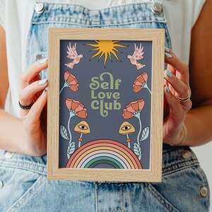 Retro Self Love Wall Art, Retro Digital Print, Self Love Club, Retro Maximalist Print, Retro Art Quote, Quote Wall Art