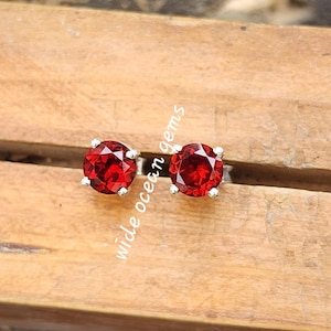 Garnet Stud Earrings: Sterling Silver January Birthstone Jewelry
