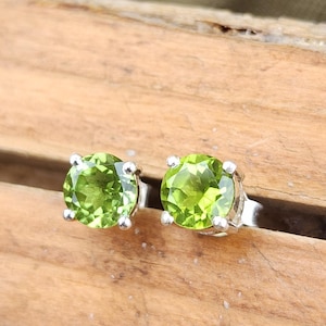 Peridot Stud Earrings: Sterling Silver Gemstone, August Birthstone