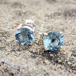 Aquamarine Stud Earrings | Sterling Silver Gemstone Studs | Blue Earrings | Dainty March Birthstone Jewelry Gift for Her