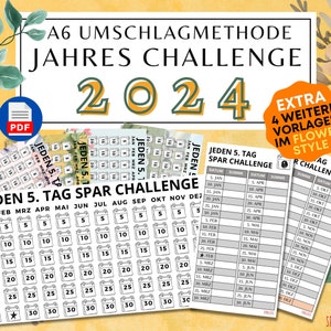 A6 Savings Challenge 2024, German, suitable for A6 sleeves Cash Binders, Budget Binders, Budget Planners, Envelope Method - PDF Download