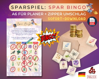 Sparspiel Challenge A6: SPAR BINGO - Sparchallenge PDF Download, Spiel, Budget Planer Deutsch Digital