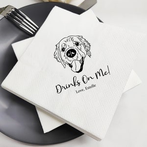 Custom Dog Cocktail Napkins, Custom Wedding Napkins, Customized Pet Portrait Napkins, Illustrated Dog Wedding Napkins, Engagement Napkins