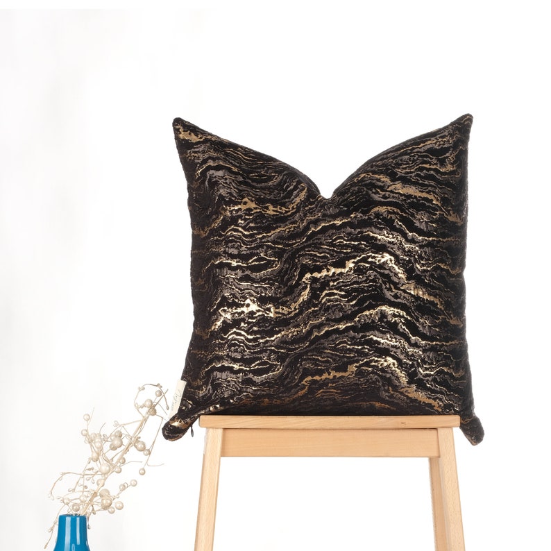 Black and Gold Pillow Cover, Black Throw Pillow Covers, Luxury Euro Sham, Textured Thick Fabric