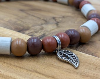 EM Ceramic Dog Collar with Wooden Beads and Pendant - Customizable, Handmade, Brown