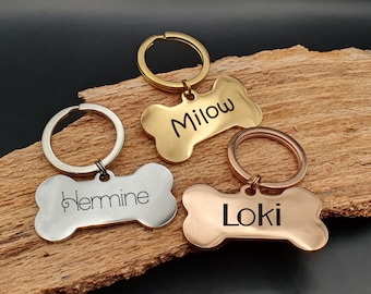 Dog Tag Stainless Steel Engraved Bone differnt sizes and colors