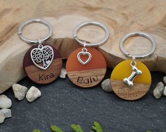 Dog tags wood and resin 28.5 mm engraved with charm