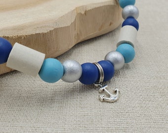 EM Ceramic Dog Collar with Wooden Beads and Pendant - Customizable, Handmade, Blue