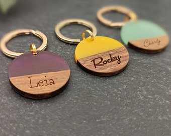 Dog tags wood and resin 28.5 mm engraved gold