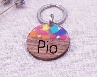 Dog tag wood and resin colorful engraved 28.5 mm