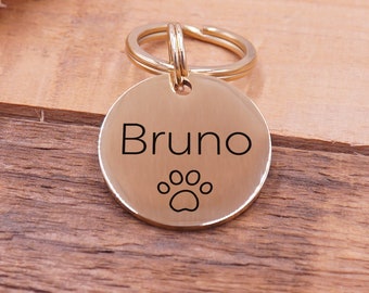 Dog Tag Stainless Steel Engraved round personalized different icons, sizes and colors - with name and phone number