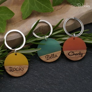 Dog tags wood and resin 28.5 mm engraved