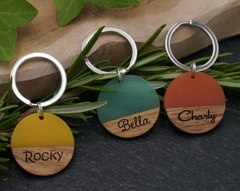 Dog tags wood and resin 28.5 mm engraved