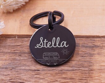 Dog tags stainless steel engraved with van personalized different designs, sizes and colors - with name and phone number