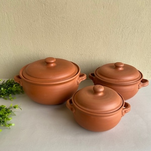 Unglazed Clay Pot for Cooking with Lid/ LEAD-FREE Earthen Kadai/ Egyptian Clay Handi/ terracotta eat healthy / Curry Biryani Pots
