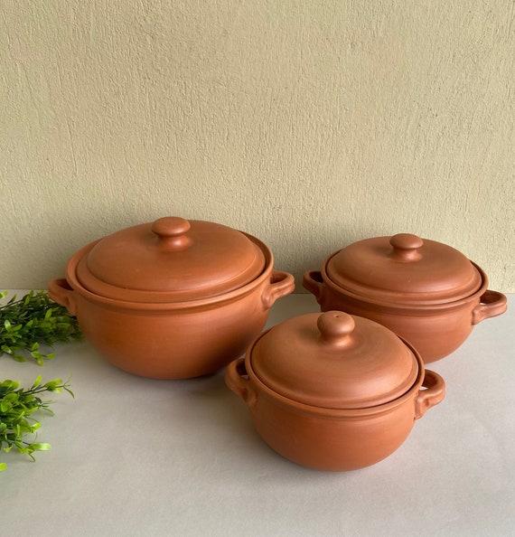 Unglazed Clay Pot for Cooking With Lid/ LEAD-FREE Indian Earthen