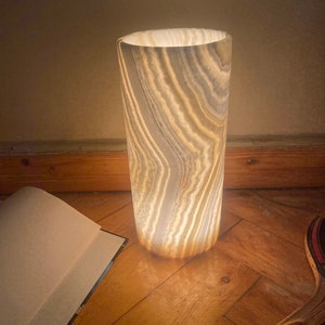 Cylinder Alabaster lamp, Egyptian Alabaster, table lamp, rare alabaster stone.