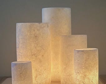 Candle holder, Alabaster candle holder, cylinder alabaster shape, Egyptian alabaster, white alabaster.