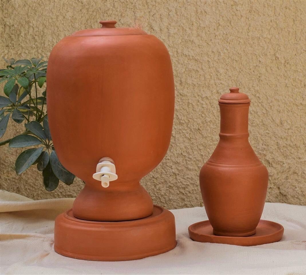 water dispenser Clay Water Pot terra cotta with Steel tap faucet jug  pitcher