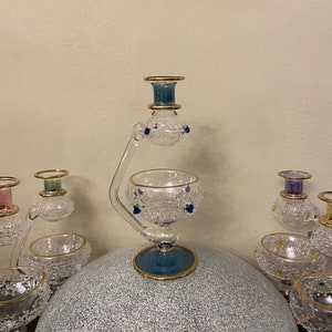 Egyptian Hand Blown Glass Essential Oil Burner, Unique Luxury Embossed Glass Art with 14K Gold Design, Aroma Oil Diffuser, handmade in Egypt