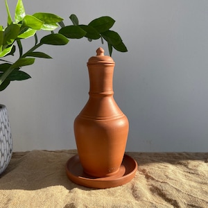 HandMade Clay Water Bottle, 2 Liter / 100% Eco Friendly Earthen Water Tumbler/ Egyptian Traditional Water Dispenser/ Terracotta Jug/ Clay