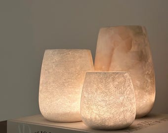 Candle holder stone! alabaster Handcrafted Candle Holder, Natural White Stone Teardrop Shape Tea Light Holder, Unique Home Decor.