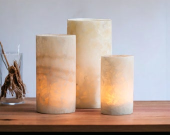 Cylinder Alabaster Candle Holder, Alabaster candle holder, Alabaster stone, piedra natural