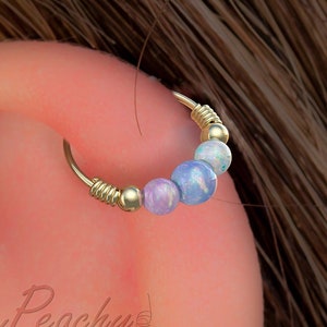 Gold Filled Helix Piercing Ring With White Opal Blue Opal Pink Opal | 24 Gauge Thin Colorful Cartilage Earring Hoop