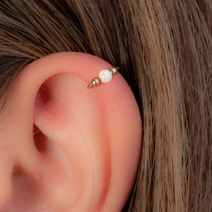 Thin Helix Piercing 20 Gauge Gold Filled - Cartilage Ring With White Opal 8mm - Hypoallergenic Helix Rings - Handmade Ear Jewelry Unisex